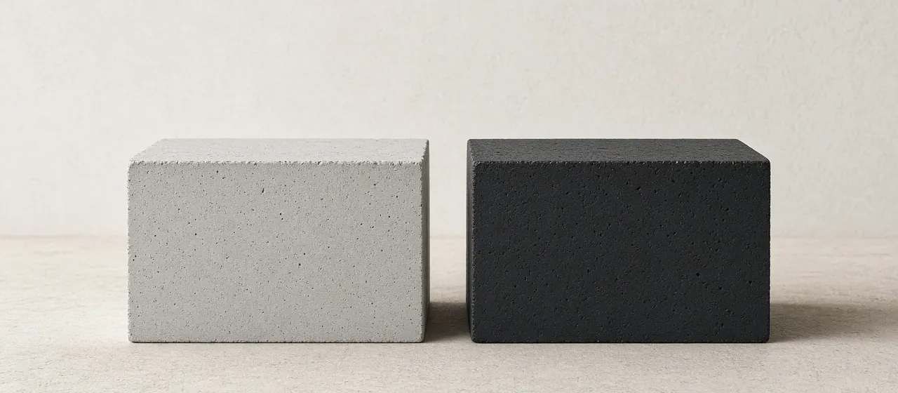 Grey and black concrete block side by side